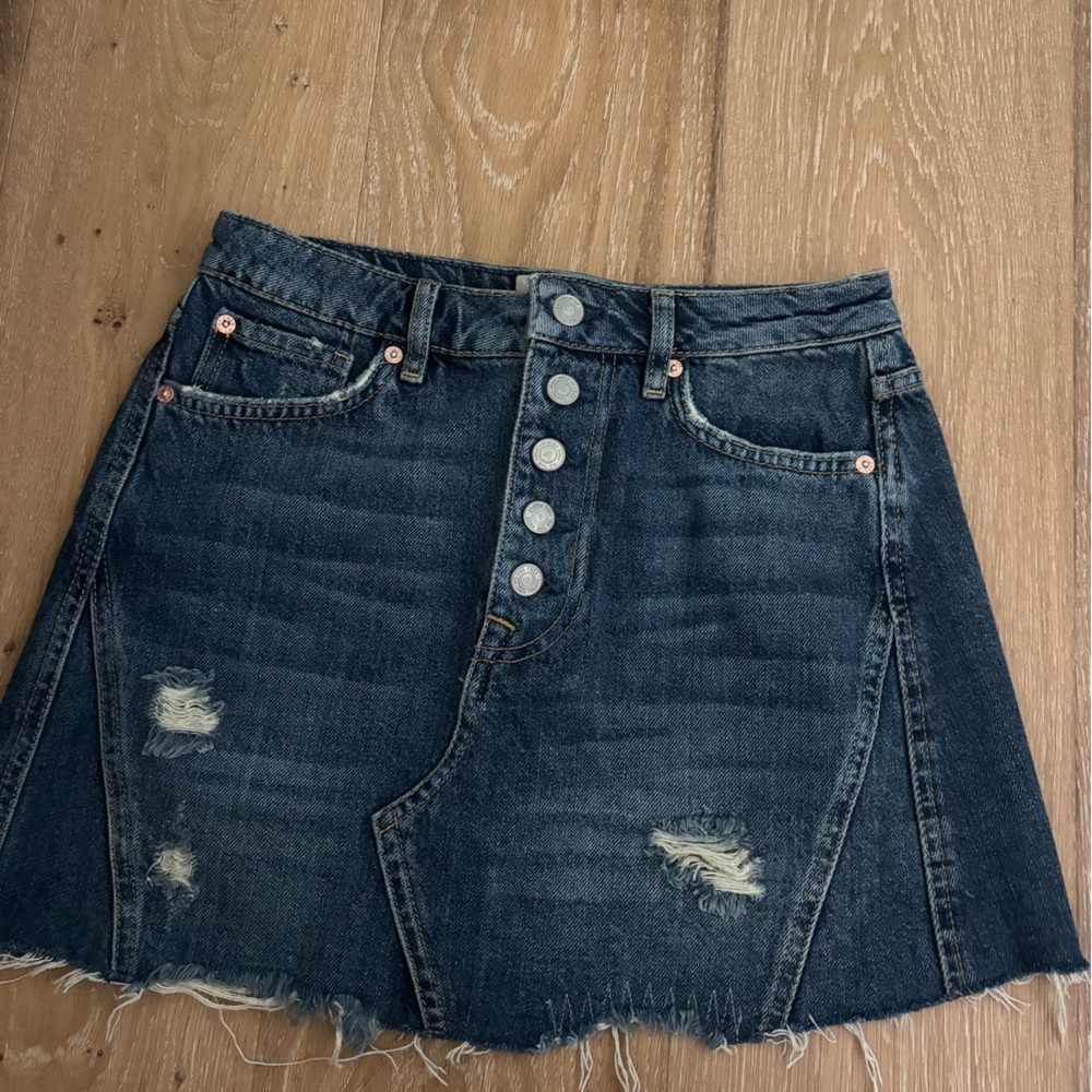 We the Free Harvey Distressed Denim Jean Skirt